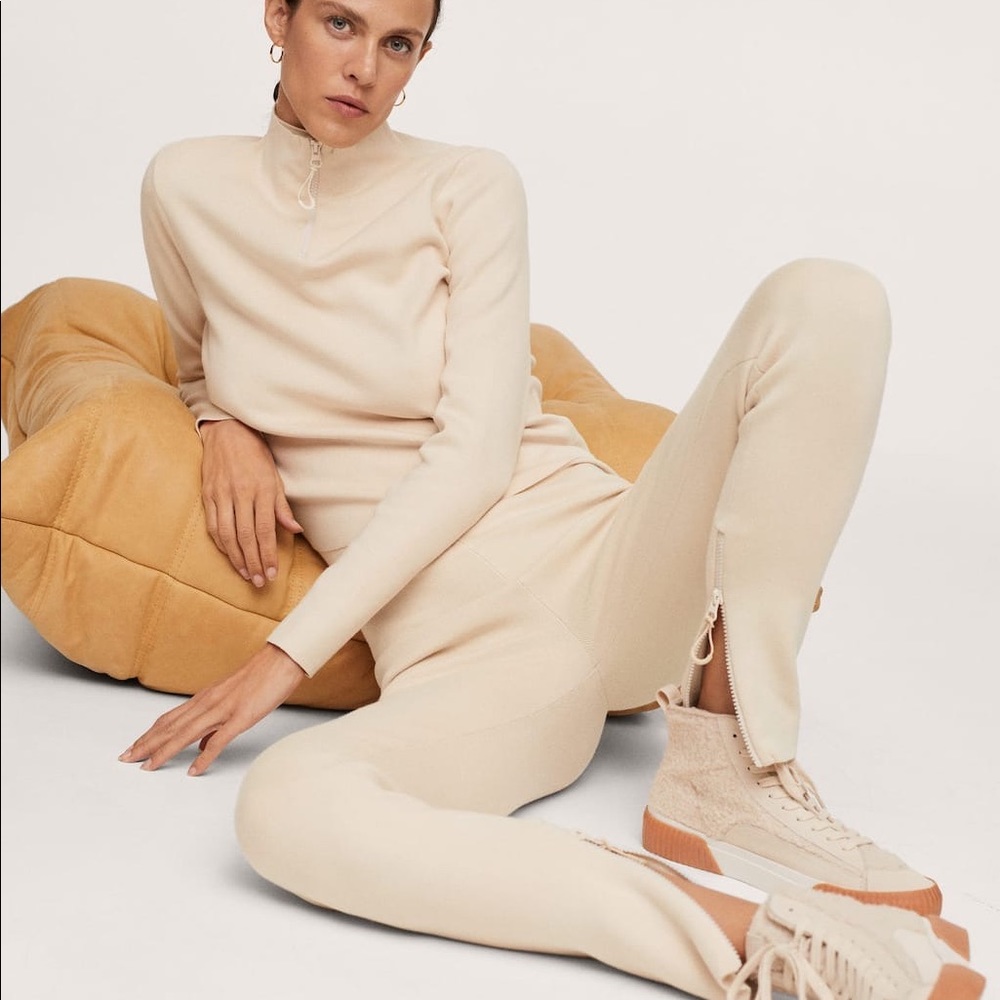 MANGO ZIP UP SWEATER AND TROUSERS SET IN CREAM